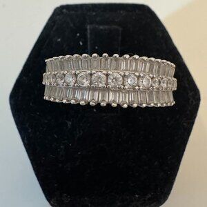 Silver Tone Multi-Row Clear Stone Statement Ring Size 8.5